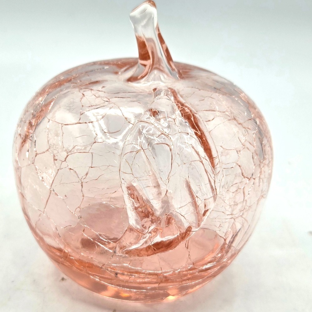 Vintage Toyo‎ Pink Hand Blown 3" Crackle Glass Apple Paperweight